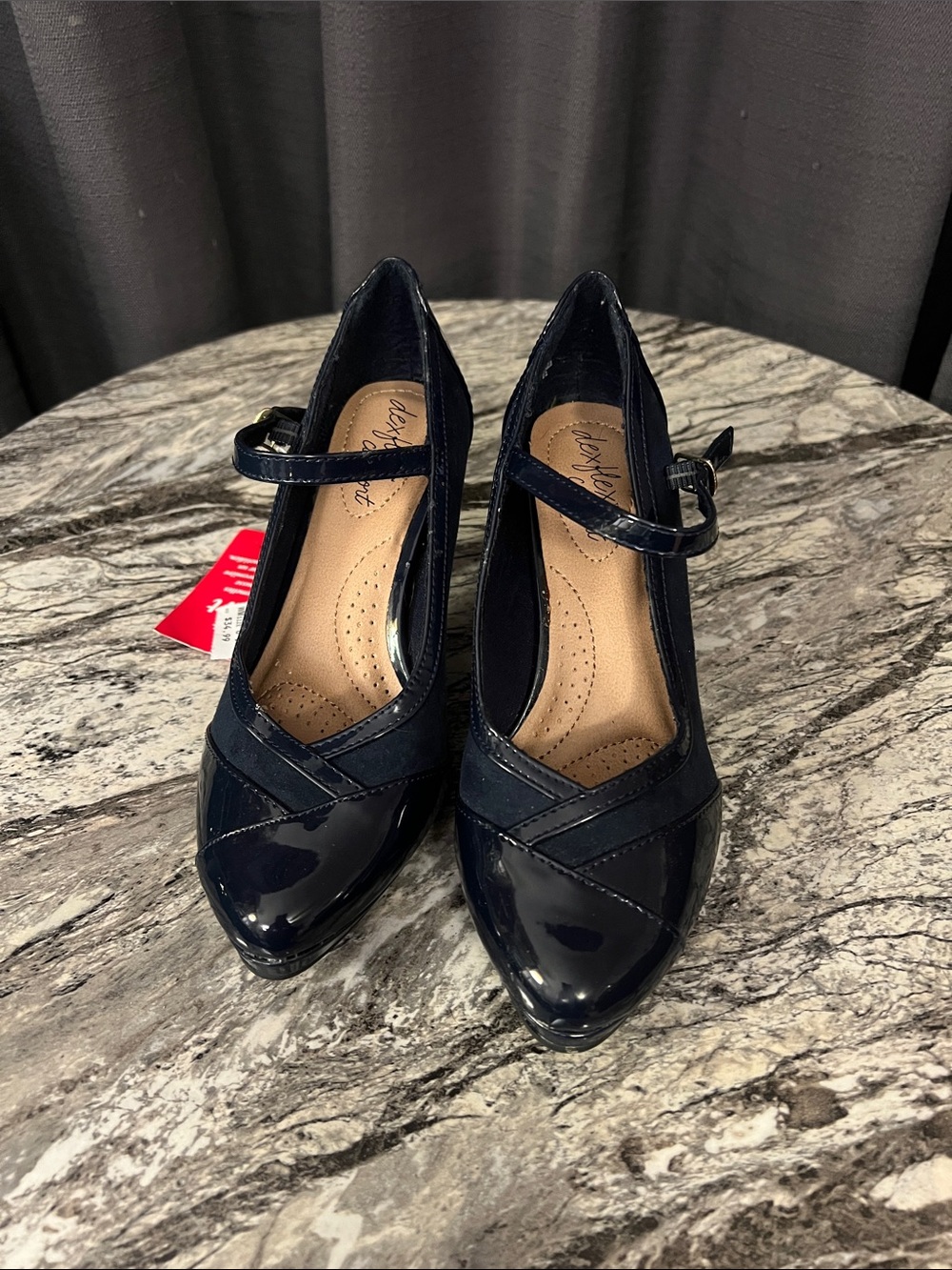 dexflex comfort Navy Patent Mary Jane Heels with Ankle Strap